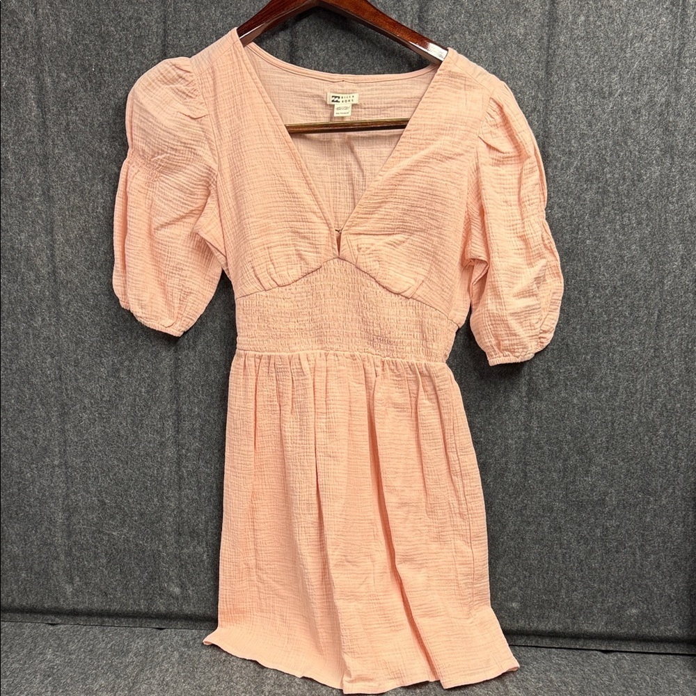 Billabong Peach Mini Dress with Puff Sleeves